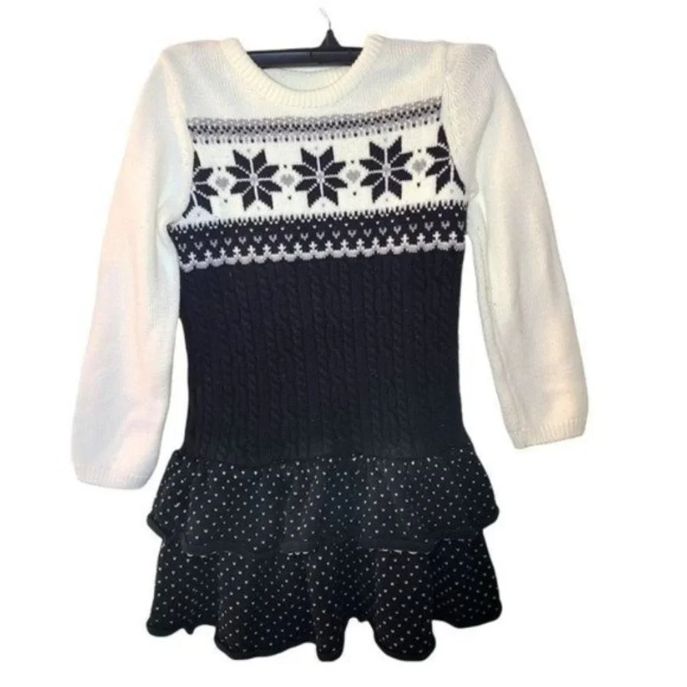 Gymboree Joyful Holiday Fair Isle Sweater Dress Black White Size 6 Years Girls C